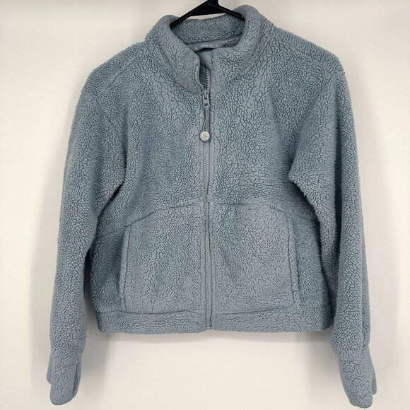 Athleta Girl So Toasty Tugga Sherpa Jacket Size Large light Blue - Picture 1 of 6